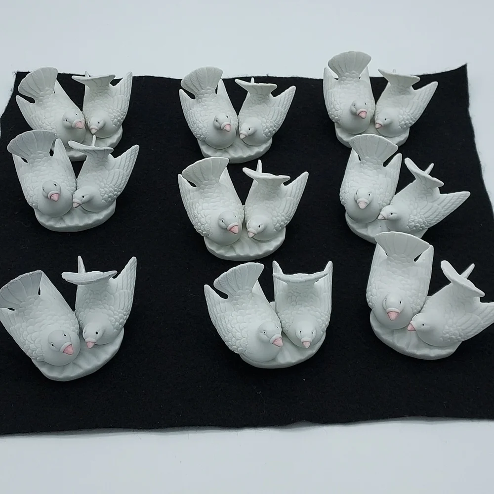 9-Piece White Ceramic Doves Cake Toppers